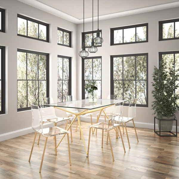 Homeroots 60" Stylish Clear Glass And Gold Steel Dining Table - Modern Elegance For Entertaining And Dining   546175