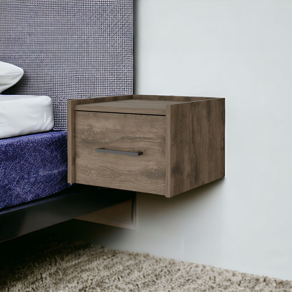 Homeroots 10" Brown One Drawer Faux Wood Floating Nightstand   546179