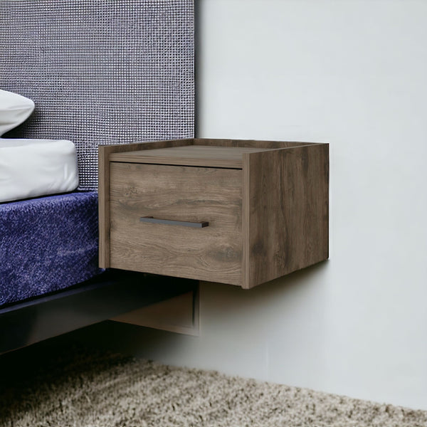 Homeroots 10" Brown One Drawer Faux Wood Floating Nightstand   546179