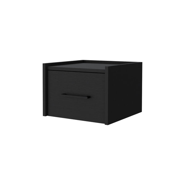 Homeroots 10" Black One Drawer Faux Wood Floating Nightstand   546180