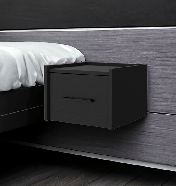 Homeroots 10" Black One Drawer Faux Wood Floating Nightstand   546180