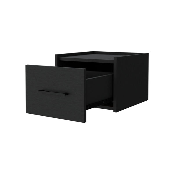 Homeroots 10" Black One Drawer Faux Wood Floating Nightstand   546180