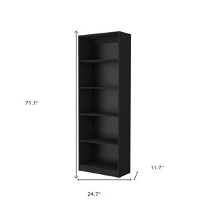HomeRoots 71" Black Wood Five-Tier Bookcase - Modern, Space-Saving Storage Solution for Stylish Interiors 546187