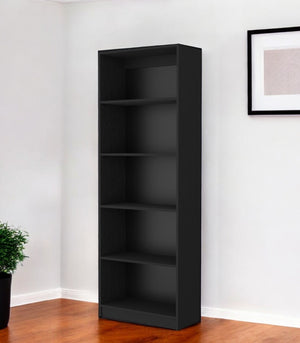 HomeRoots 71" Black Wood Five-Tier Bookcase - Modern, Space-Saving Storage Solution for Stylish Interiors 546187