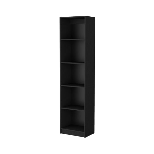 HomeRoots 70" Black Wood Five Tier Bookcase - Stylish Vertical Storage Solution for Small Spaces & Decor 546188