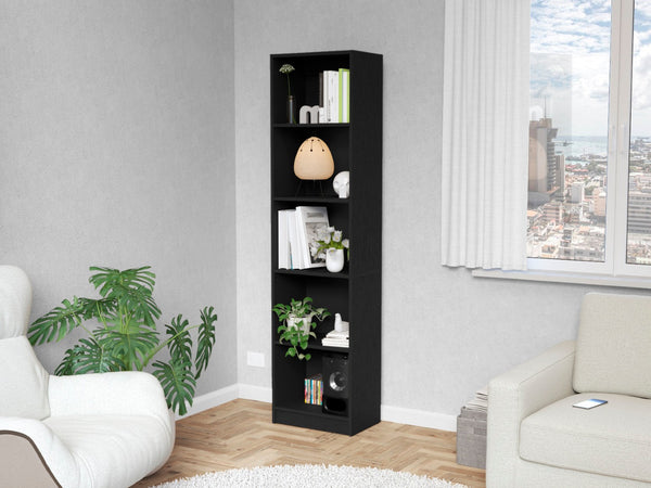 HomeRoots 70" Black Wood Five Tier Bookcase - Stylish Vertical Storage Solution for Small Spaces & Decor 546188