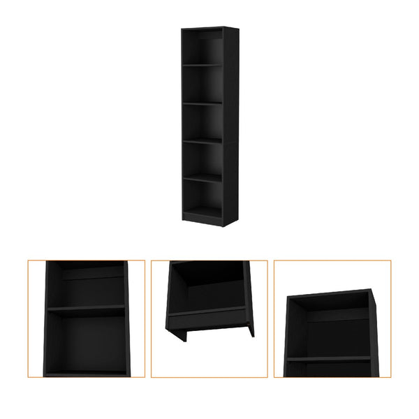 HomeRoots 70" Black Wood Five Tier Bookcase - Stylish Vertical Storage Solution for Small Spaces & Decor 546188