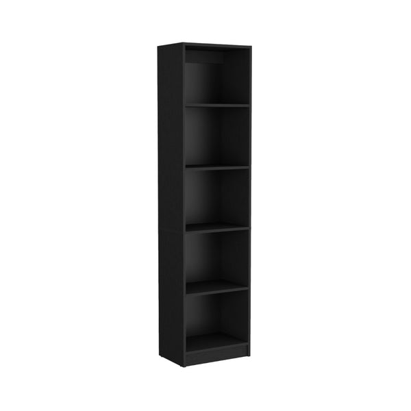 HomeRoots 70" Black Wood Five Tier Bookcase - Stylish Vertical Storage Solution for Small Spaces & Decor 546188