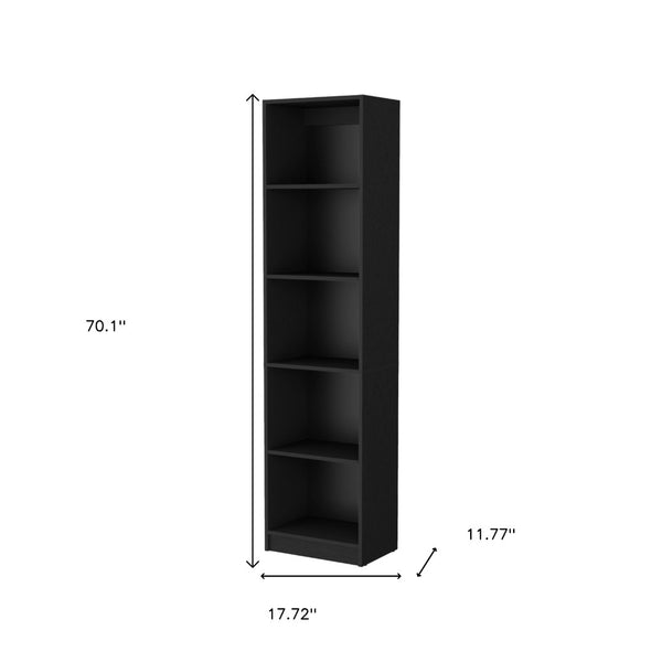 HomeRoots 70" Black Wood Five Tier Bookcase - Stylish Vertical Storage Solution for Small Spaces & Decor 546188