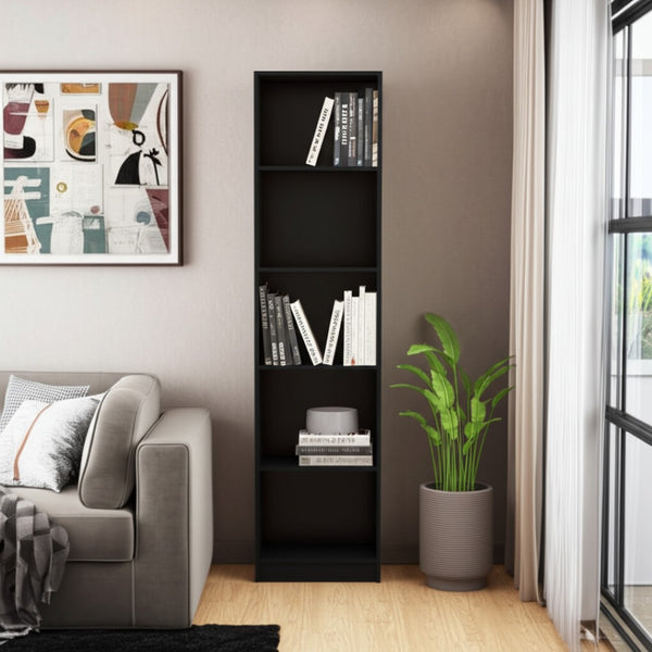 HomeRoots 70" Black Wood Five Tier Bookcase - Stylish Vertical Storage Solution for Small Spaces & Decor 546188