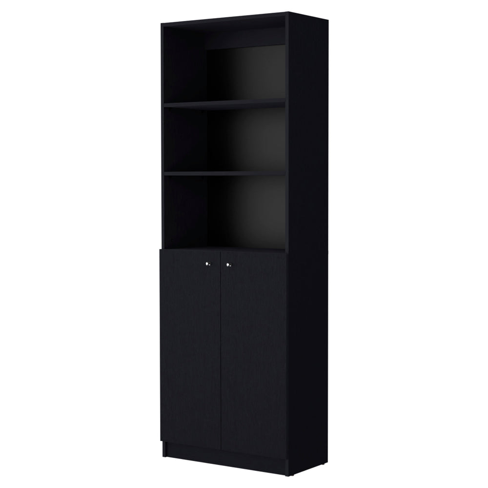 Homeroots 71" Black Five Tier Bookcase With Two Doors   546189