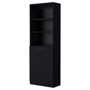 Homeroots 71" Black Five Tier Bookcase With Two Doors   546189
