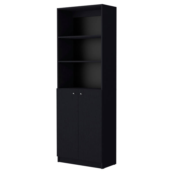 Homeroots 71" Black Five Tier Bookcase With Two Doors   546189