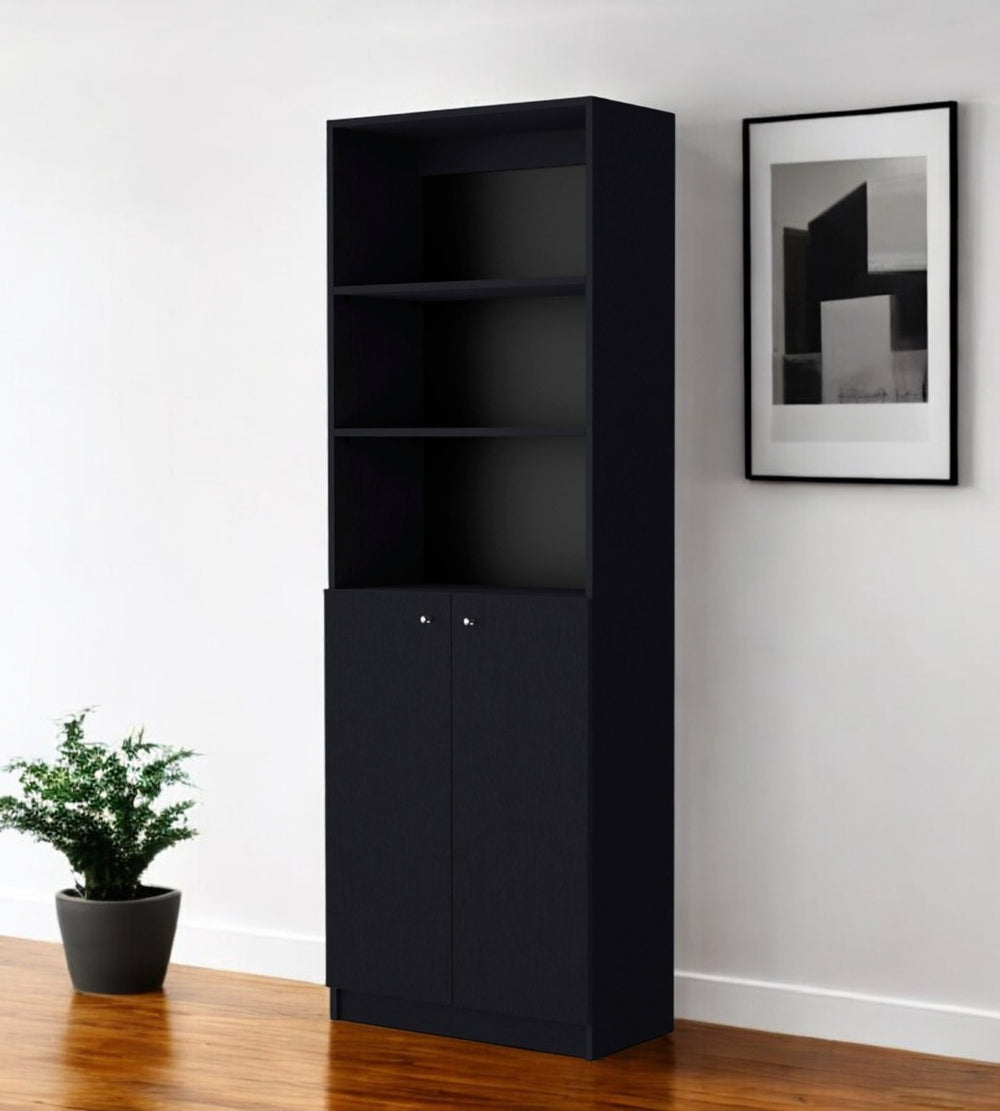 HomeRoots 71" Black Five-Tier Bookcase with Doors – Sleek, Stylish Storage for Home, Office & More! 546189