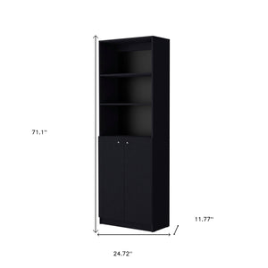 Homeroots 71" Black Five Tier Bookcase With Two Doors   546189
