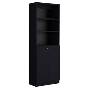 Homeroots 71" Black Five Tier Bookcase With Two Doors   546189