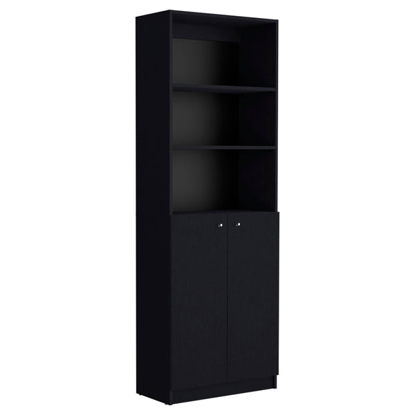 Homeroots 71" Black Five Tier Bookcase With Two Doors   546189