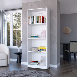 HomeRoots 71" White Wood Four Tier Bookcase - Sleek Storage Solution for Books, Décor & Stylish Home Organization 546190