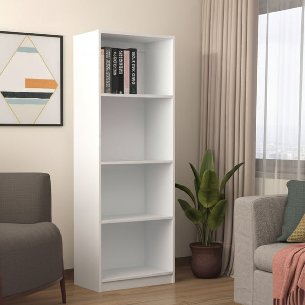 HomeRoots 71" White Wood Four Tier Bookcase - Sleek Storage Solution for Books, Décor & Stylish Home Organization 546190