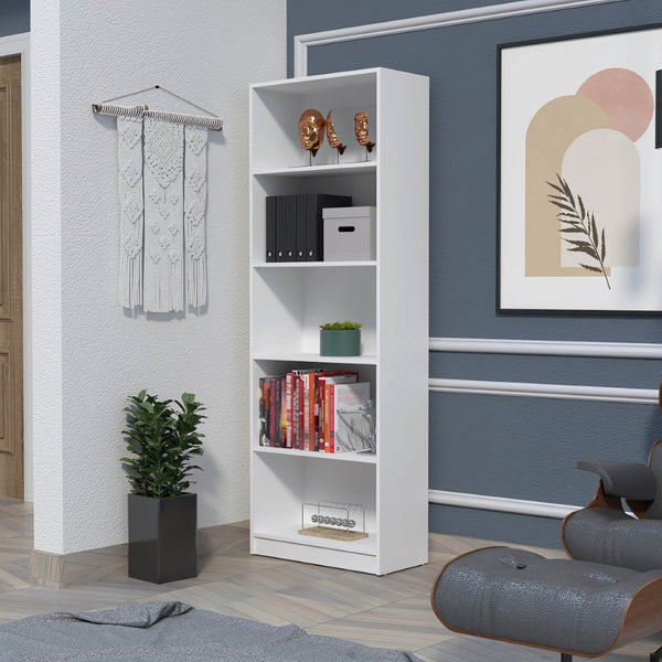 HomeRoots 71" White Wood Five-Tier Bookcase - Stylish Vertical Storage Solution for Home & Office Spaces 546191