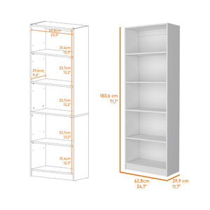 HomeRoots 71" White Wood Five-Tier Bookcase - Stylish Vertical Storage Solution for Home & Office Spaces 546191
