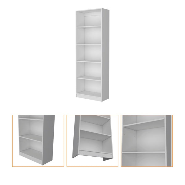 HomeRoots 71" White Wood Five-Tier Bookcase - Stylish Vertical Storage Solution for Home & Office Spaces 546191