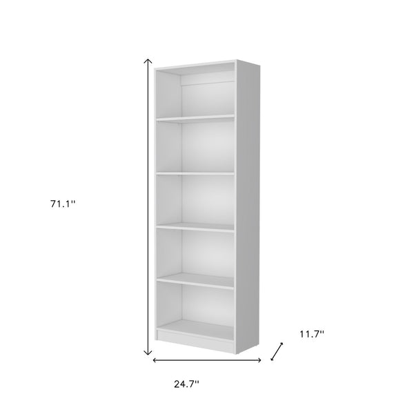 HomeRoots 71" White Wood Five-Tier Bookcase - Stylish Vertical Storage Solution for Home & Office Spaces 546191