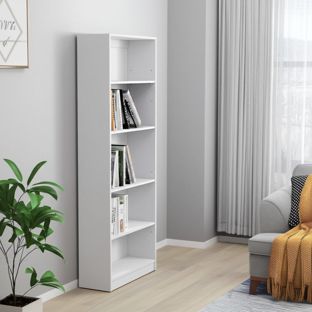 HomeRoots 71" White Wood Five-Tier Bookcase - Stylish Vertical Storage Solution for Home & Office Spaces 546191
