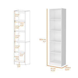 HomeRoots 71" White Wood Five Tier Bookcase – Elegant Storage Solution for Home, Office, or Small Spaces! 546192