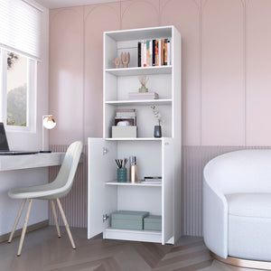 HomeRoots 71" White Wood Three-Tier Bookcase with Two Doors – Stylish Storage Solution for Home or Office 546193