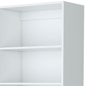 HomeRoots 71" White Wood Three-Tier Bookcase with Two Doors – Stylish Storage Solution for Home or Office 546193