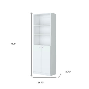 HomeRoots 71" White Wood Three-Tier Bookcase with Two Doors – Stylish Storage Solution for Home or Office 546193
