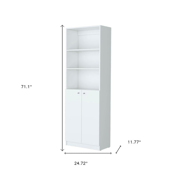 HomeRoots 71" White Wood Three-Tier Bookcase with Two Doors – Stylish Storage Solution for Home or Office 546193