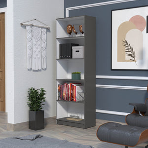 HomeRoots 71" Gray and White Wood Five-Tier Bookcase - Stylish Storage Solution for Modern Spaces and Decor 546195