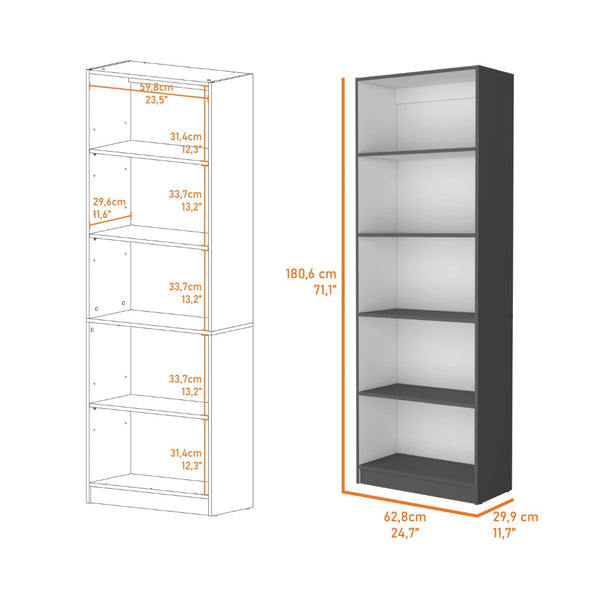 HomeRoots 71" Gray and White Wood Five-Tier Bookcase - Stylish Storage Solution for Modern Spaces and Decor 546195
