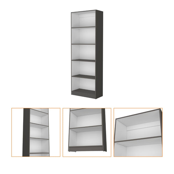 HomeRoots 71" Gray and White Wood Five-Tier Bookcase - Stylish Storage Solution for Modern Spaces and Decor 546195