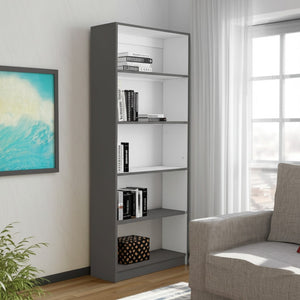 HomeRoots 71" Gray and White Wood Five-Tier Bookcase - Stylish Storage Solution for Modern Spaces and Decor 546195