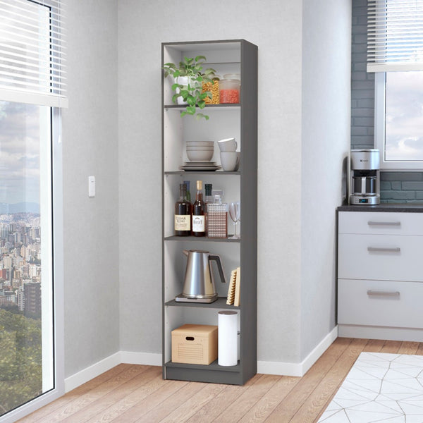 HomeRoots 71" Gray and White Wood Five-Tier Bookcase - Modern Storage Solution for Any Room, Stylish & Durable 546196