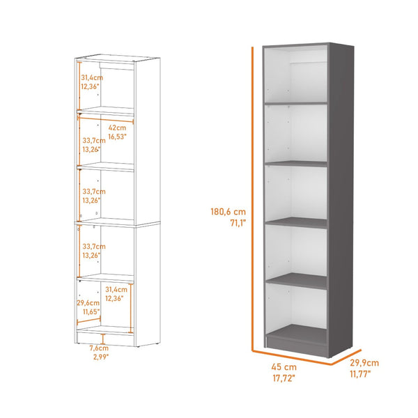 HomeRoots 71" Gray and White Wood Five-Tier Bookcase - Modern Storage Solution for Any Room, Stylish & Durable 546196