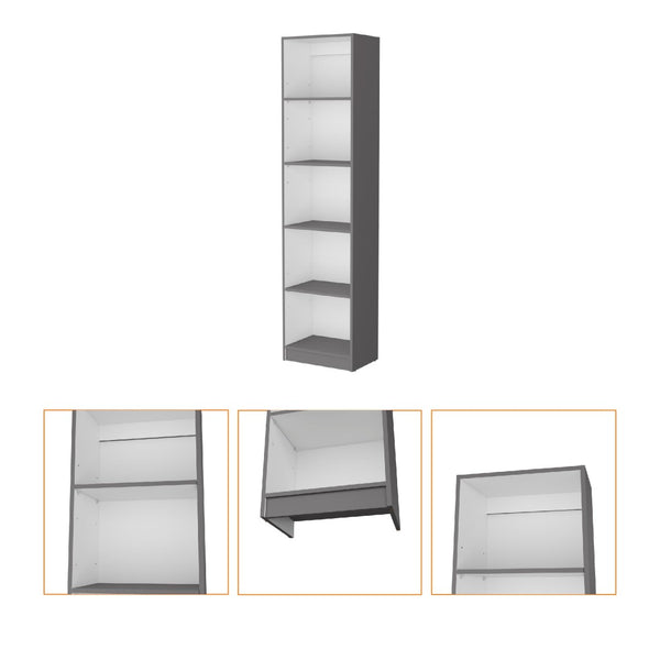 HomeRoots 71" Gray and White Wood Five-Tier Bookcase - Modern Storage Solution for Any Room, Stylish & Durable 546196