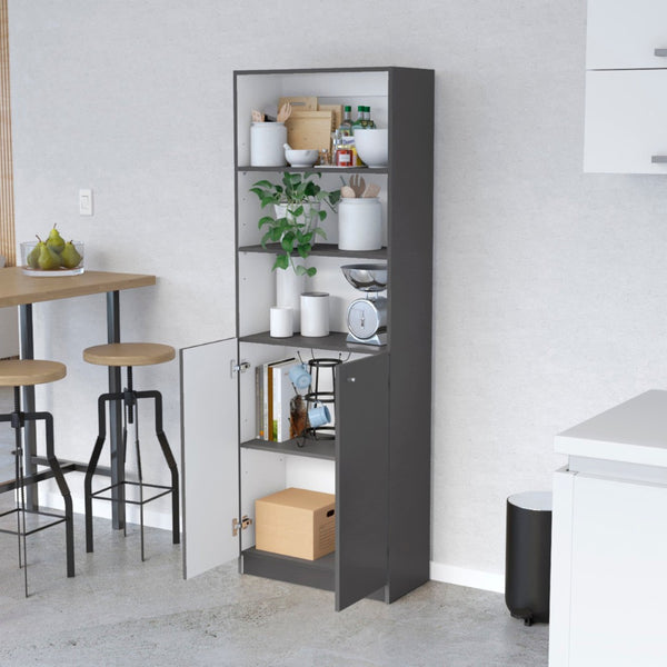 HomeRoots 71" Stylish Gray and White Three-Tier Bookcase with Doors – Modern Storage Solution for Any Room 546197