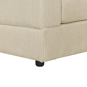 English Elm Reversible Corduroy Sectional with Ottoman Foam Cushions and Contrast Stitching Ivory B343S00049