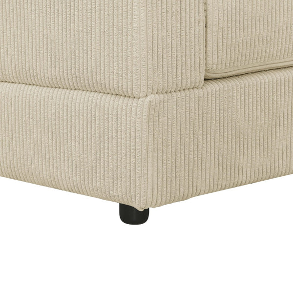 English Elm Reversible Corduroy Sectional with Ottoman Foam Cushions and Contrast Stitching Ivory B343S00049