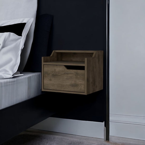 Homeroots 13" Brown One Drawer Faux Wood Floating Nightstand   546201