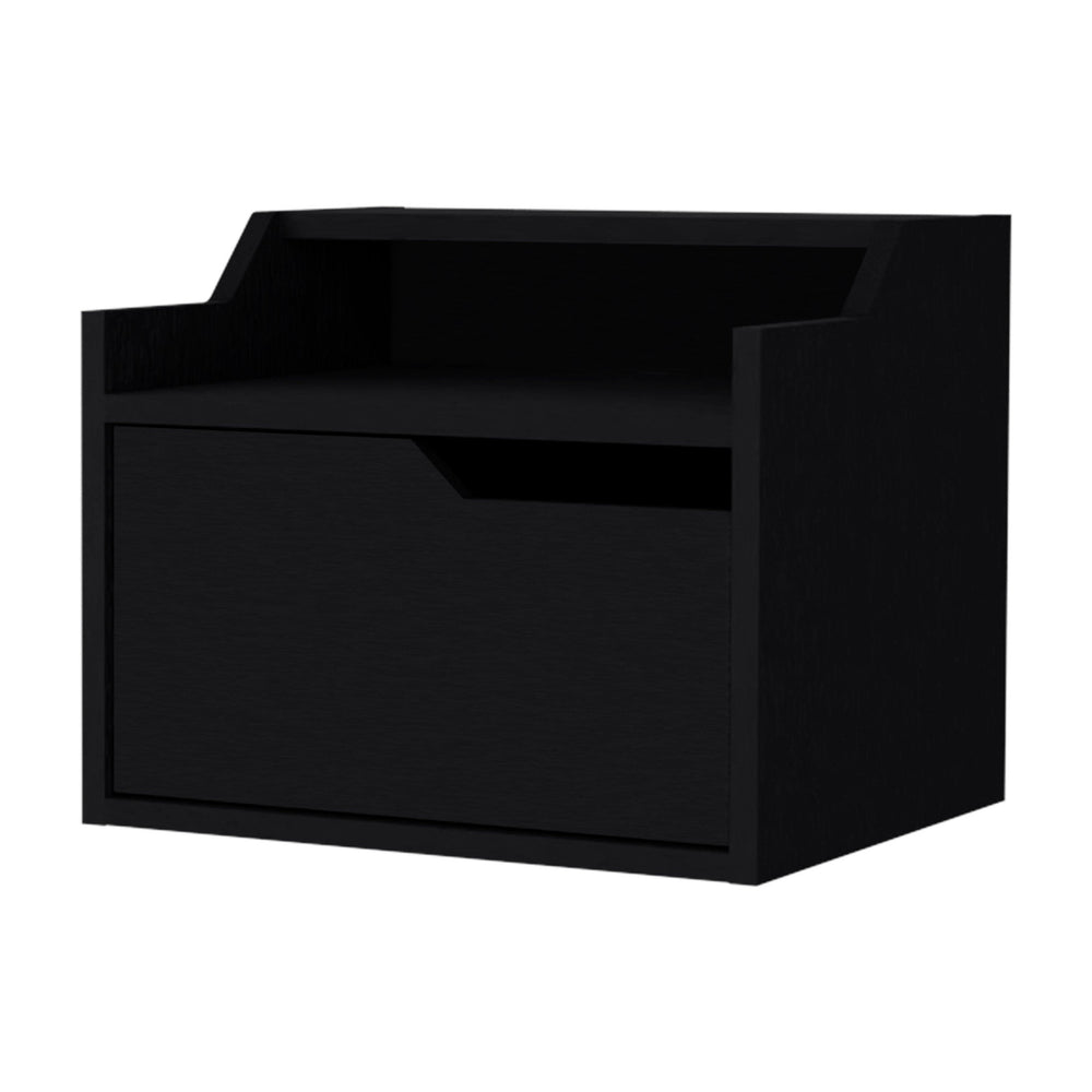 Homeroots 13" Black One Drawer Faux Wood Floating Nightstand   546202