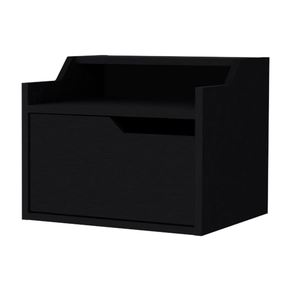 Homeroots 13" Black One Drawer Faux Wood Floating Nightstand   546202