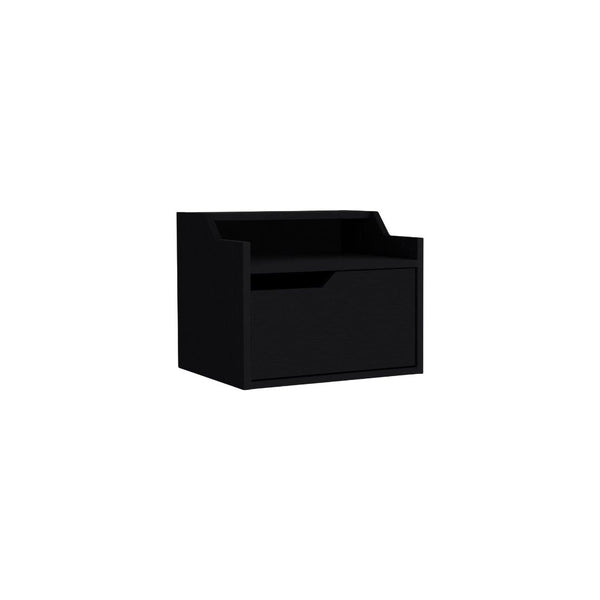 Homeroots 13" Black One Drawer Faux Wood Floating Nightstand   546202