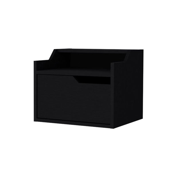 Homeroots 13" Black One Drawer Faux Wood Floating Nightstand   546202