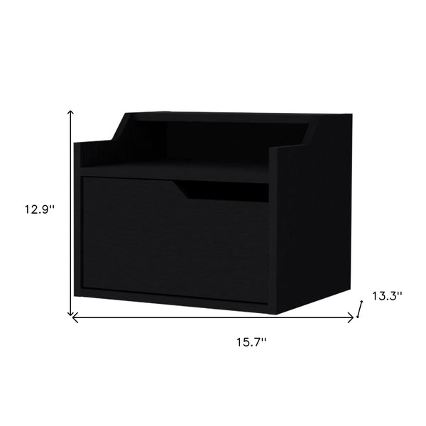 Homeroots 13" Black One Drawer Faux Wood Floating Nightstand   546202