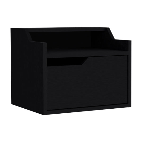 Homeroots 13" Black One Drawer Faux Wood Floating Nightstand   546202